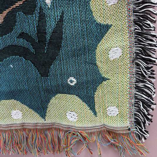 "Jurassic Garden" Dinosaur Woven Tapestry | Folk Art Prehistoric Blanket - Fucolina