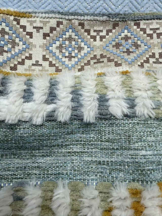 Ethnic - style Geometric - patterned Tassel Jacquard Throw Pillow (Fresh Blue - Gray Color) - Fucolina