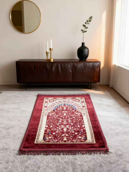 Burgundy Floral Arch Prayer Rug - Fucolina