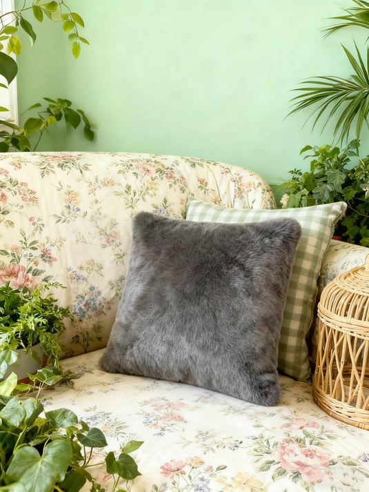 High - End Gray - Toned Rabbit Fur Imitation Throw Pillow - Fucolina