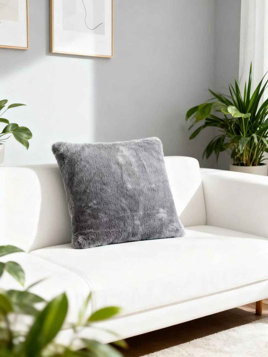 High - End Gray - Toned Rabbit Fur Imitation Throw Pillow - Fucolina