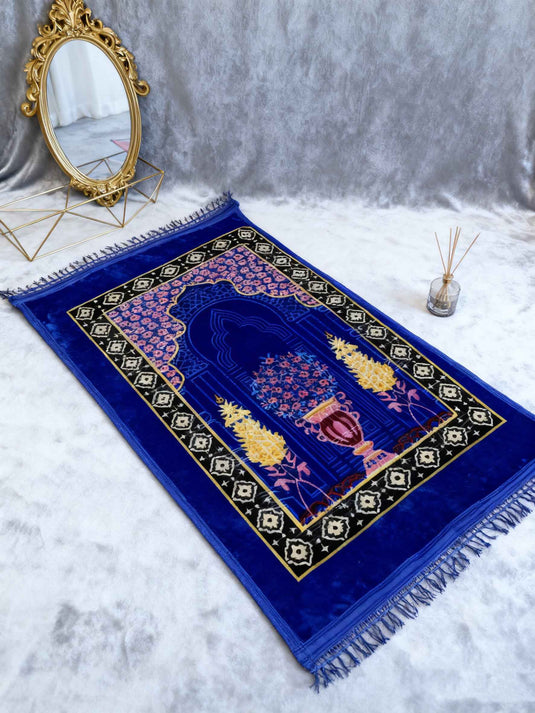 Royal Blue Floral Arch Prayer Rug - Fucolina