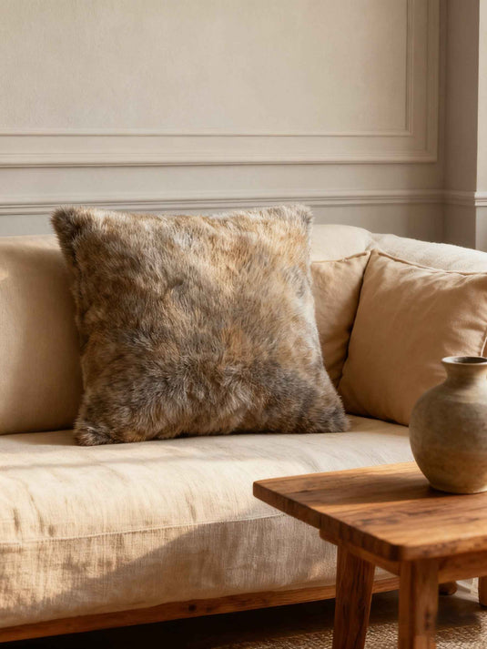 Vintage Brown - Toned Rabbit Fur Imitation Throw Pillow - Fucolina