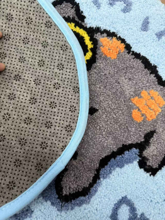 Grey Cute Cat-shaped Flocked Carpet