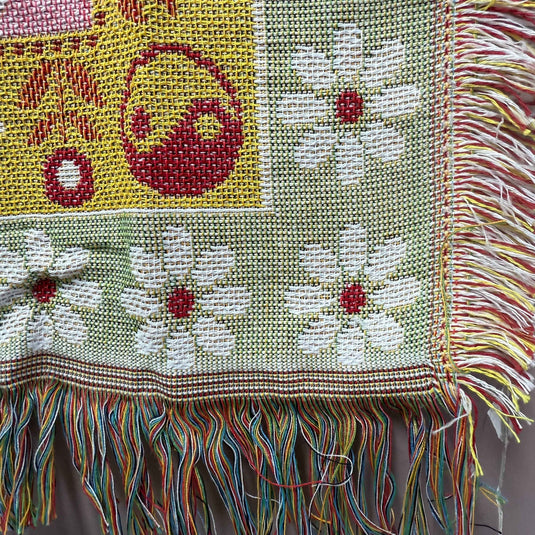 Retro 70s Floral Woven Blanket | Vintage Flower Power Tapestry Wall Hanging - Fucolina