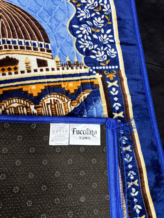 Blue Mosque Pattern Islamic Prayer Floor Coverings Rugs, Religious Worship Mat - Fucolina
