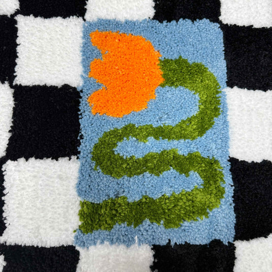 Checkerboard Snake & Flower Tufted Rug | Y2K Danish Pastel Accent Mat - Fucolina
