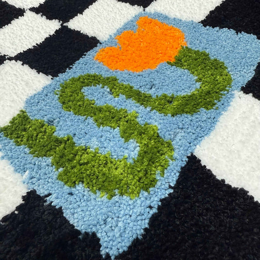 Checkerboard Snake & Flower Tufted Rug | Y2K Danish Pastel Accent Mat - Fucolina