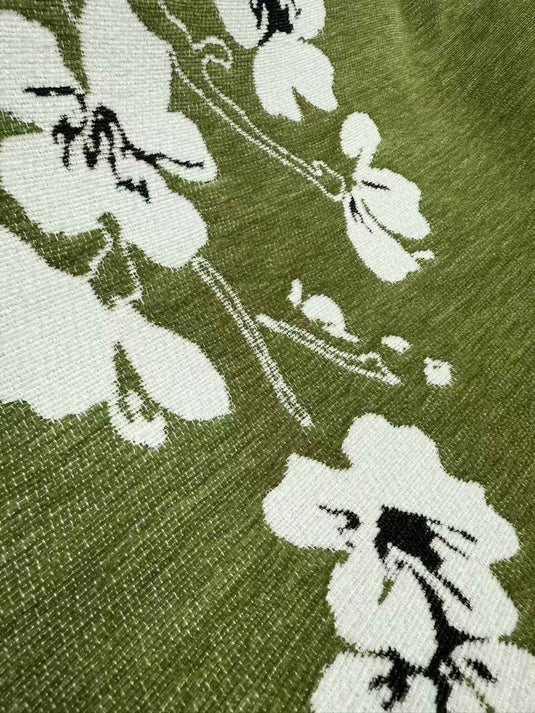 Vintage Green Plant Flower Chenille Sofa Throw