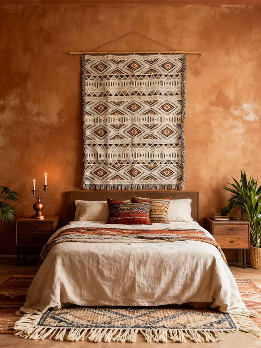 Ethnic - style Geometric - patterned Tassel Tapestry (Simple and Elegant Brown - White Color) - Fucolina