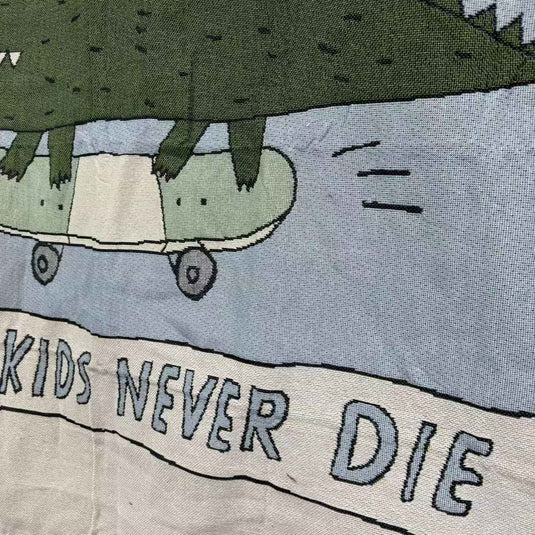 Cool Skater Crocodile Woven Throw Blanket | Kids Cartoon Tapestry & Sofa Cover | Cool Kids Never Sleep - Fucolina