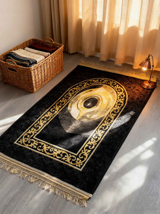 Black - Gold Ornate Arch Prayer Rug - Fucolina