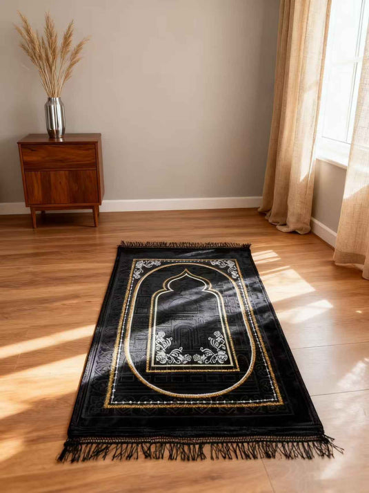 Black - Gold Arch - patterned Prayer Rug - Fucolina