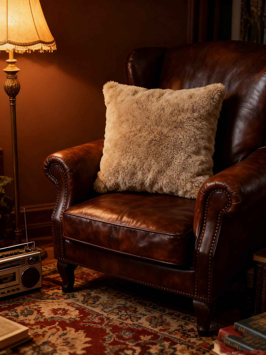 Warm Beige Shearling Throw Pillow - Fucolina