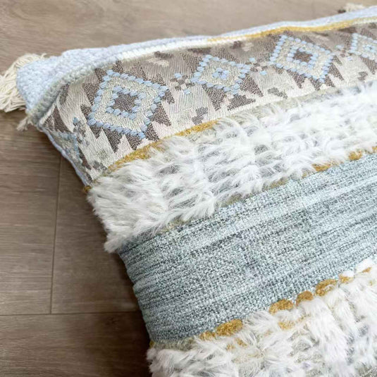 Ethnic geometric pattern tassel jacquard pillow (fresh blue-gray) - Fucolina