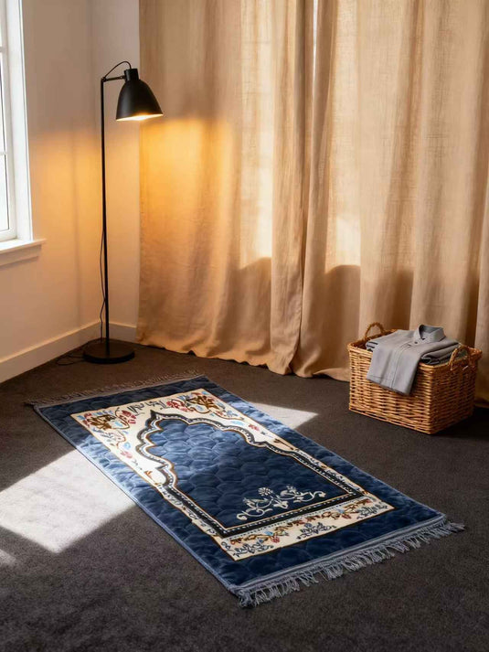 Blue - Toned Floral Arch Prayer Rug - Fucolina