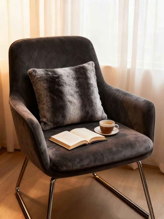 Luxury Throw Pillow with Advanced Gray - Tone Rabbit Fur Imitation - Fucolina
