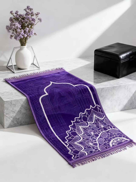 Purple - White Patterned Arch Prayer Rug - Fucolina