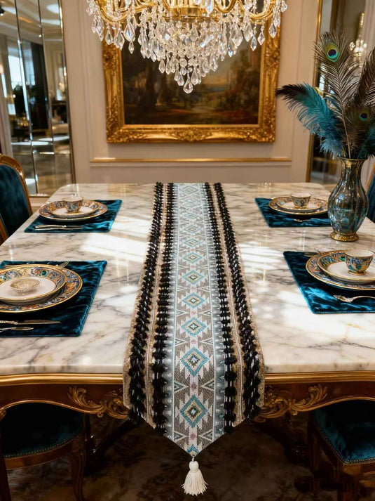 Ethnic - style Geometric - patterned Tassel Jacquard Table Runner (Elegant Contrast Color) - Fucolina