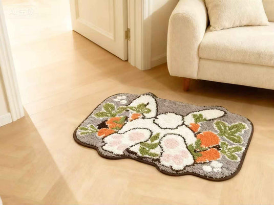 Cute rabbit-shaped flocked floor mat