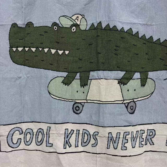 Cool Skater Crocodile Woven Throw Blanket | Kids Cartoon Tapestry & Sofa Cover | Cool Kids Never Sleep - Fucolina