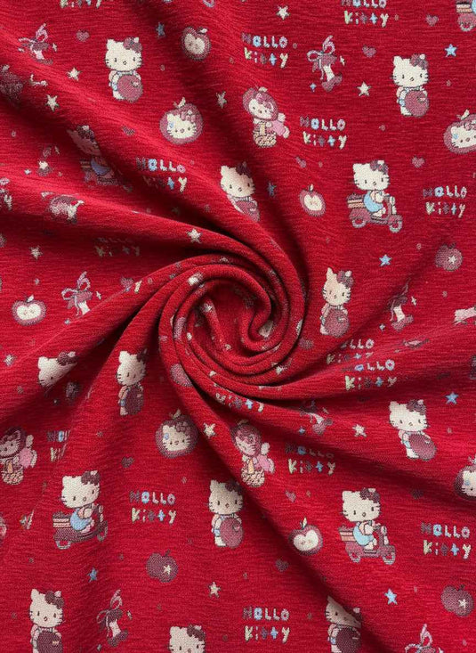 Hello Kitty playful chenille jacquard fabric, a versatile fabric for cute soft furnishings and children's clothing in multiple colors