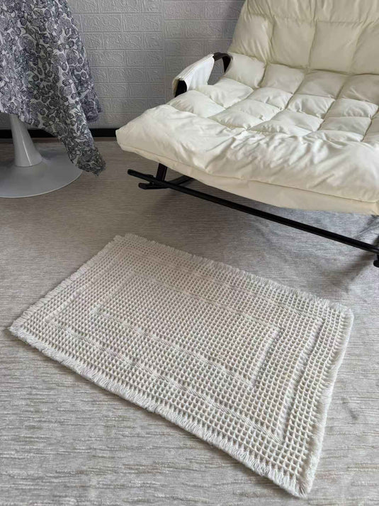 Modern Minimalist Pure White Waffle Weave Floor Mat