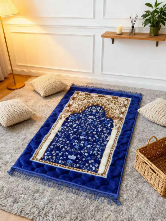 Blue - Brown Floral Arch Prayer Rug - Fucolina