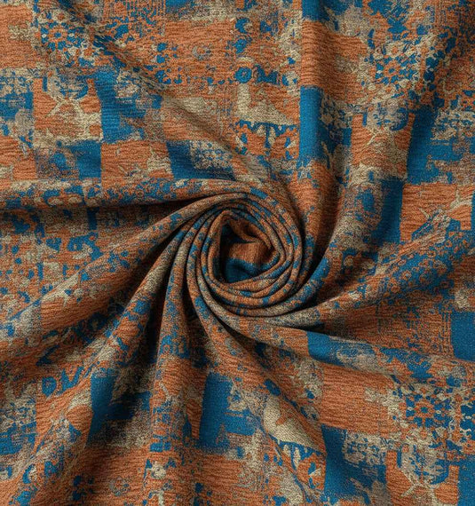 Retro Distressed Geometric Patchwork Chenille Jacquard Fabric