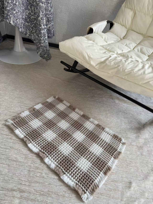 Modern Minimalist Plaid Waffle Weave Floor Mat
