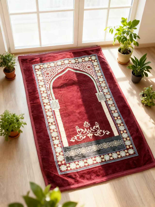 Burgundy Floral Arch Prayer Rug - Fucolina