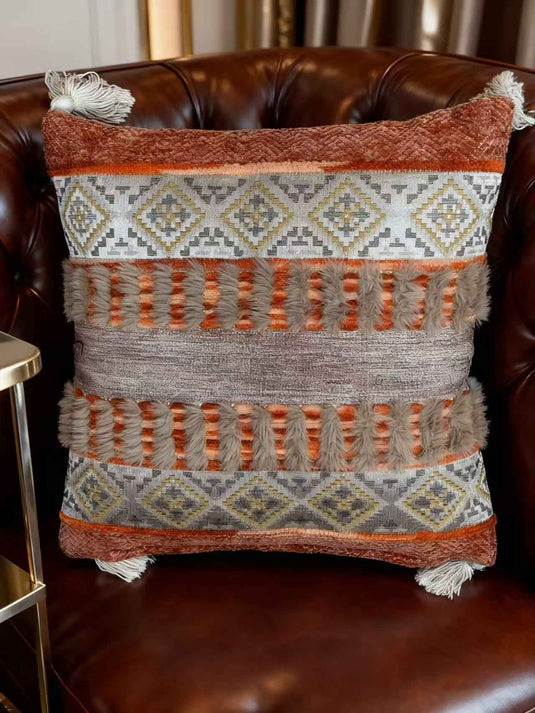 Ethnic geometric pattern tassel jacquard pillow - Fucolina