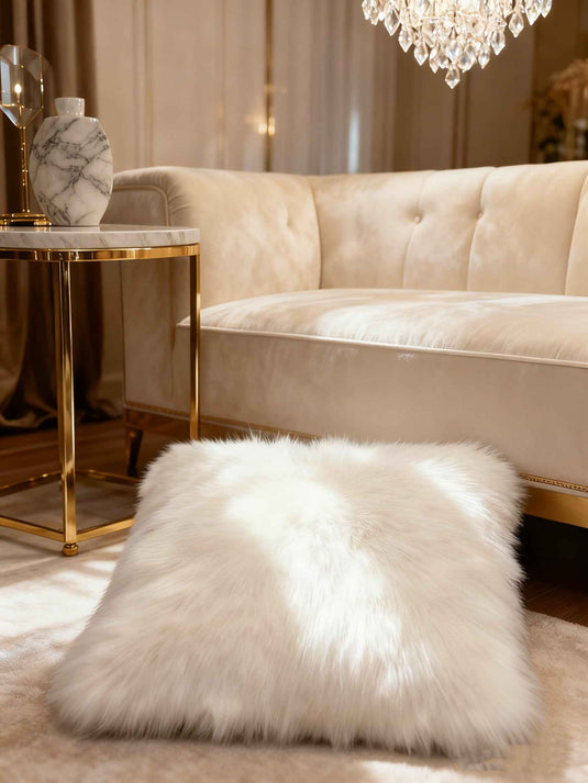 Pure White Faux Fur Throw Pillow - Fucolina
