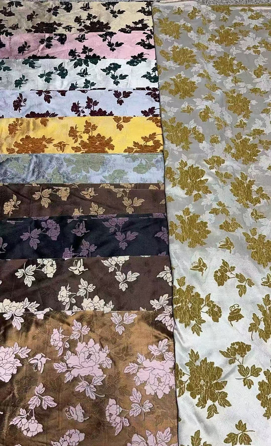 Chinese - Style Floral and Butterfly Jacquard Fabric Color Card (Multiple Colors Available)