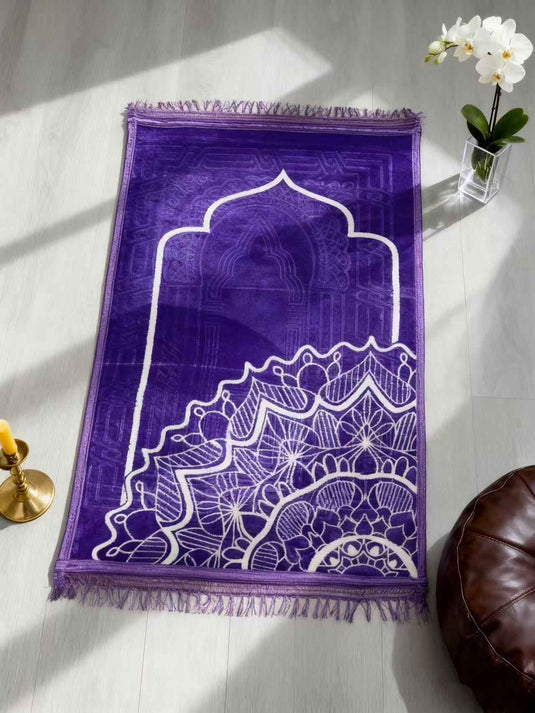 Purple - White Patterned Arch Prayer Rug - Fucolina