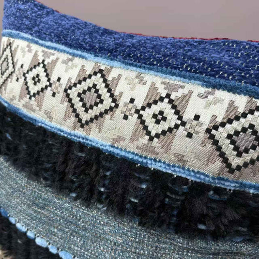 Ethnic geometric pattern tassel jacquard pillow (blue-gray) - Fucolina