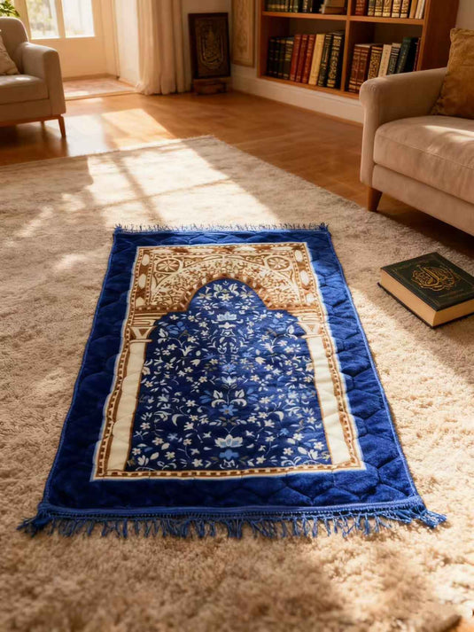 Blue - Brown Floral Arch Prayer Rug - Fucolina