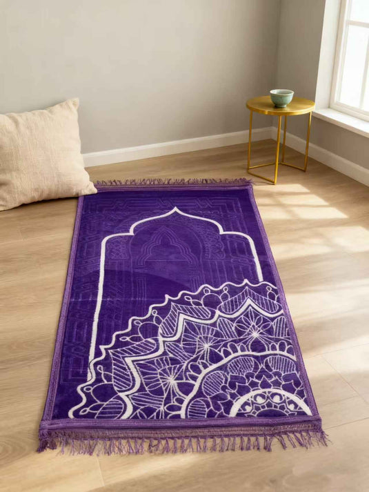 Purple - White Patterned Arch Prayer Rug - Fucolina