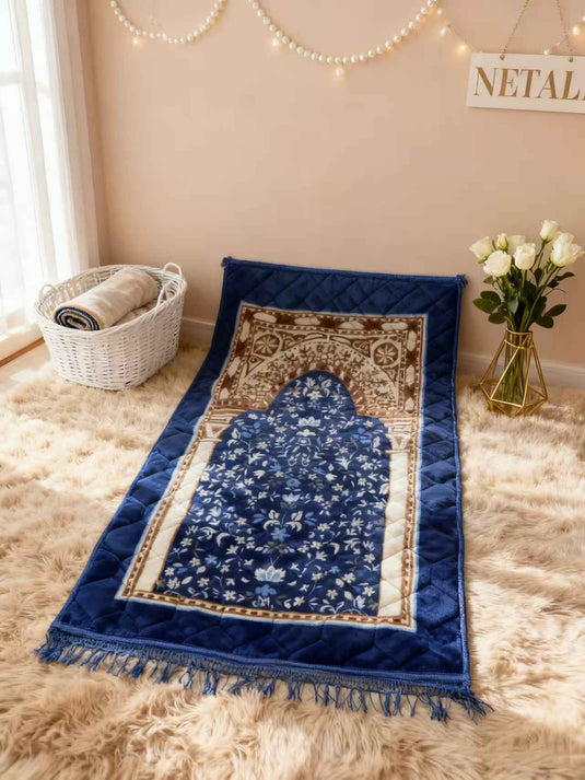 Blue - Brown Floral Arch Prayer Rug - Fucolina