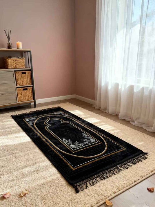 Black - Gold Arch - patterned Prayer Rug - Fucolina