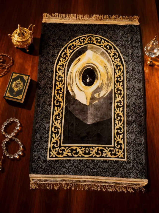 Black - Gold Ornate Arch Prayer Rug - Fucolina