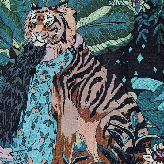 "Jungle Dream" Tiger and Woman Woven Tapestry | Bohemian Forest Wall Hanging - Fucolina