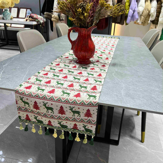 Christmas Table Runner (red and green Reindeer) - Fucolina