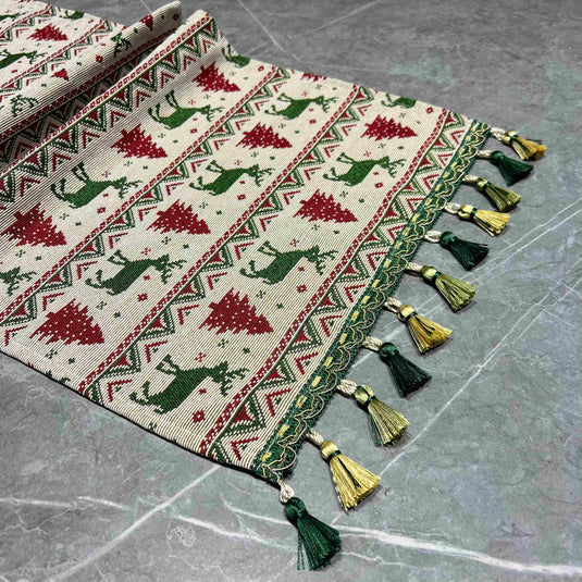 Christmas Table Runner (red and green Reindeer) - Fucolina
