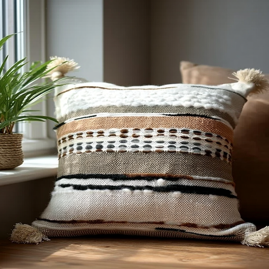 Handwoven Patchwork Tassel Cushion (YS5026-4) - Fucolina