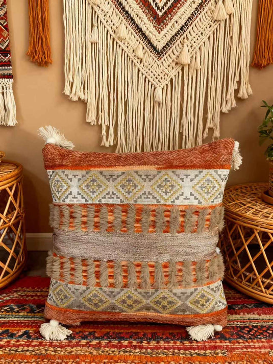Ethnic geometric pattern tassel jacquard pillow - Fucolina