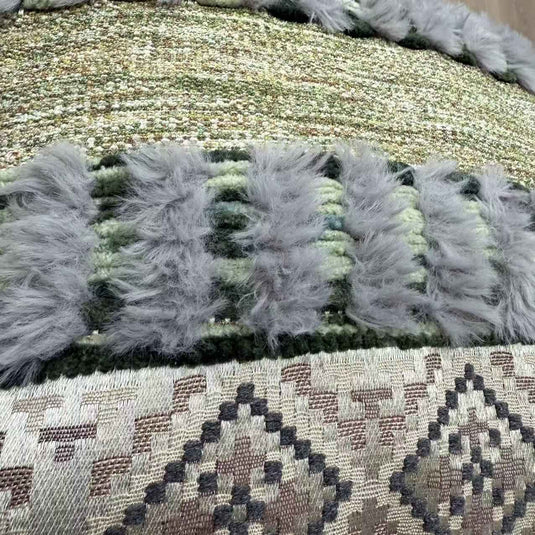Ethnic geometric pattern tassel jacquard pillow (dark green and gray) - Fucolina