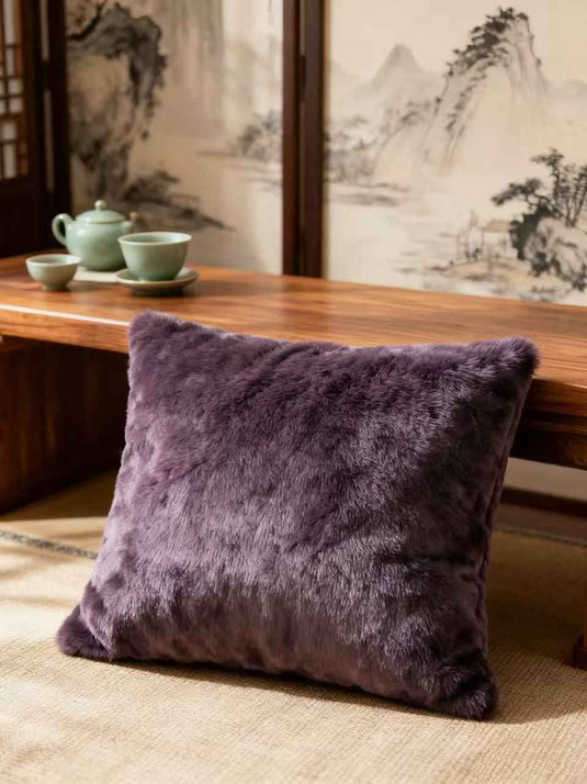 Elegant Dark Purple Rabbit Fur Imitation Throw Pillow - Fucolina