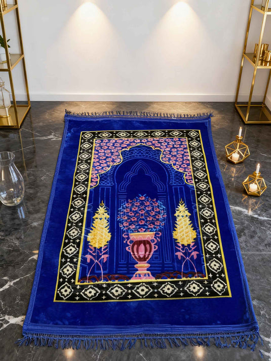 Royal Blue Floral Arch Prayer Rug - Fucolina
