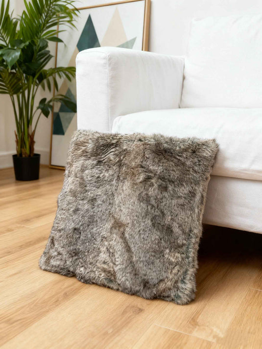 Natural Gray Rabbit Fur Imitation Throw Pillow - Fucolina